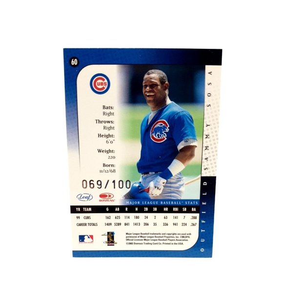 2002 Leaf Century Lineage 69 of 100 Sammy Sosa 60 Chicago Cubs Baseball Card - Picture 2 of 2